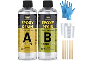 TAKIMO 16OZ 3×UV Resistant Resin Kit,No Bubble & Crystal Clear Epoxy Resin for Coating, Casting, Table Top,DIY, Bar Top, River Tables, Resin Art, Wood with High Gloss Finish