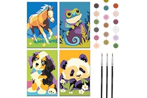 Nariolar 4 Pack Paint by Numbers Kit for Kids Ages 4-6 with 4.7X3.1inch Pre-Printed Cardboard,Acrylic Paint Pots and 3 Painting Brushes，Creative Gifts for Kids（Puppy and Panda