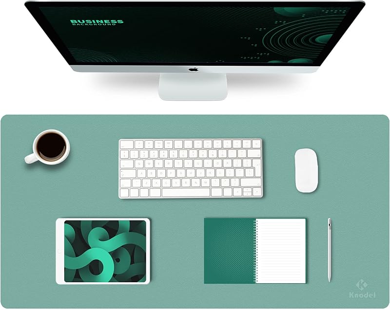 K KNODEL Large Office Leather Desk Mat 80x40cm Green Dual Sided