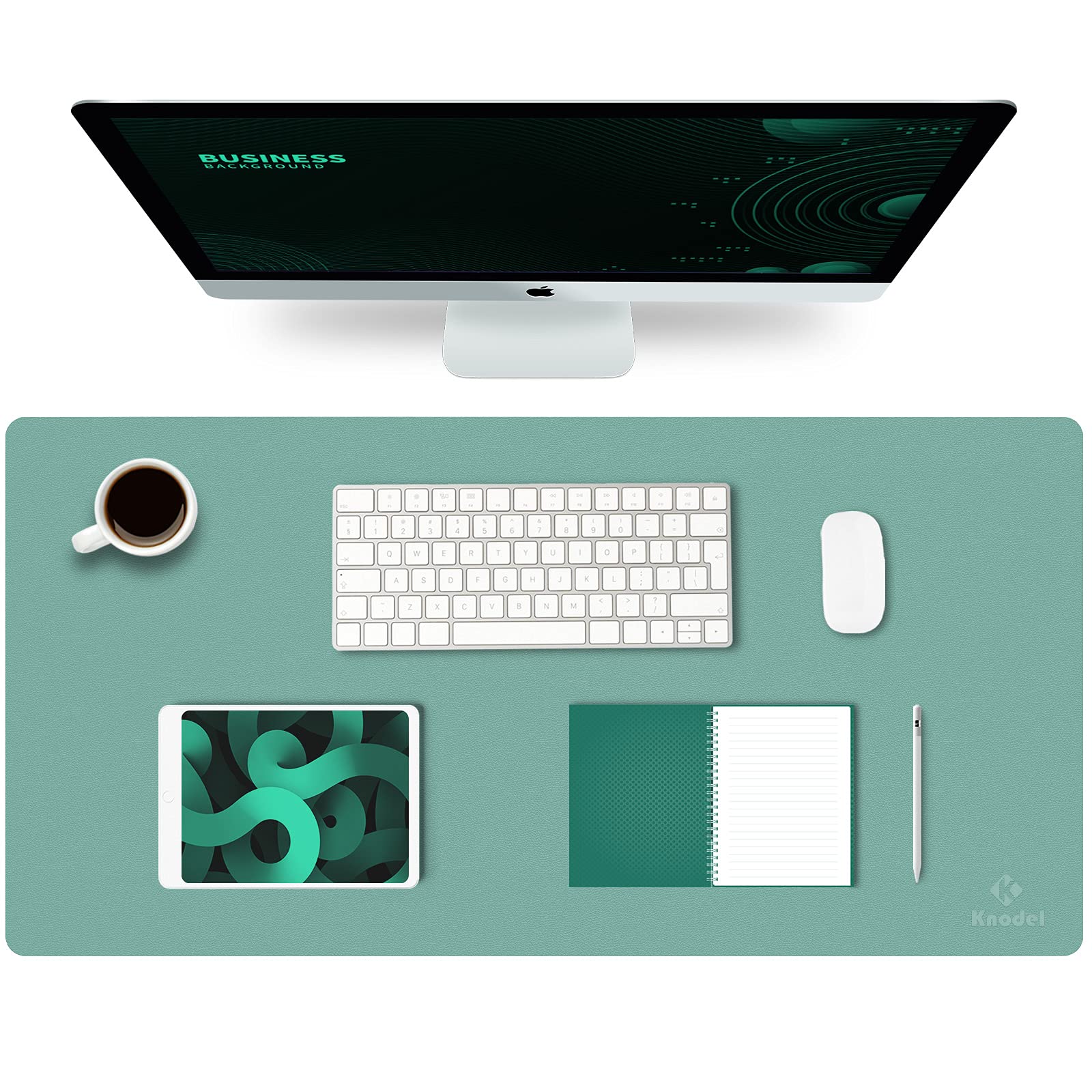 K KNODEL Large Office Leather Desk Mat, Mouse and Keyboard Pad, Computer and Laptop Mat, Desktop Protector and Cover, Writing Pad and Blotter (80x40cm, Green)