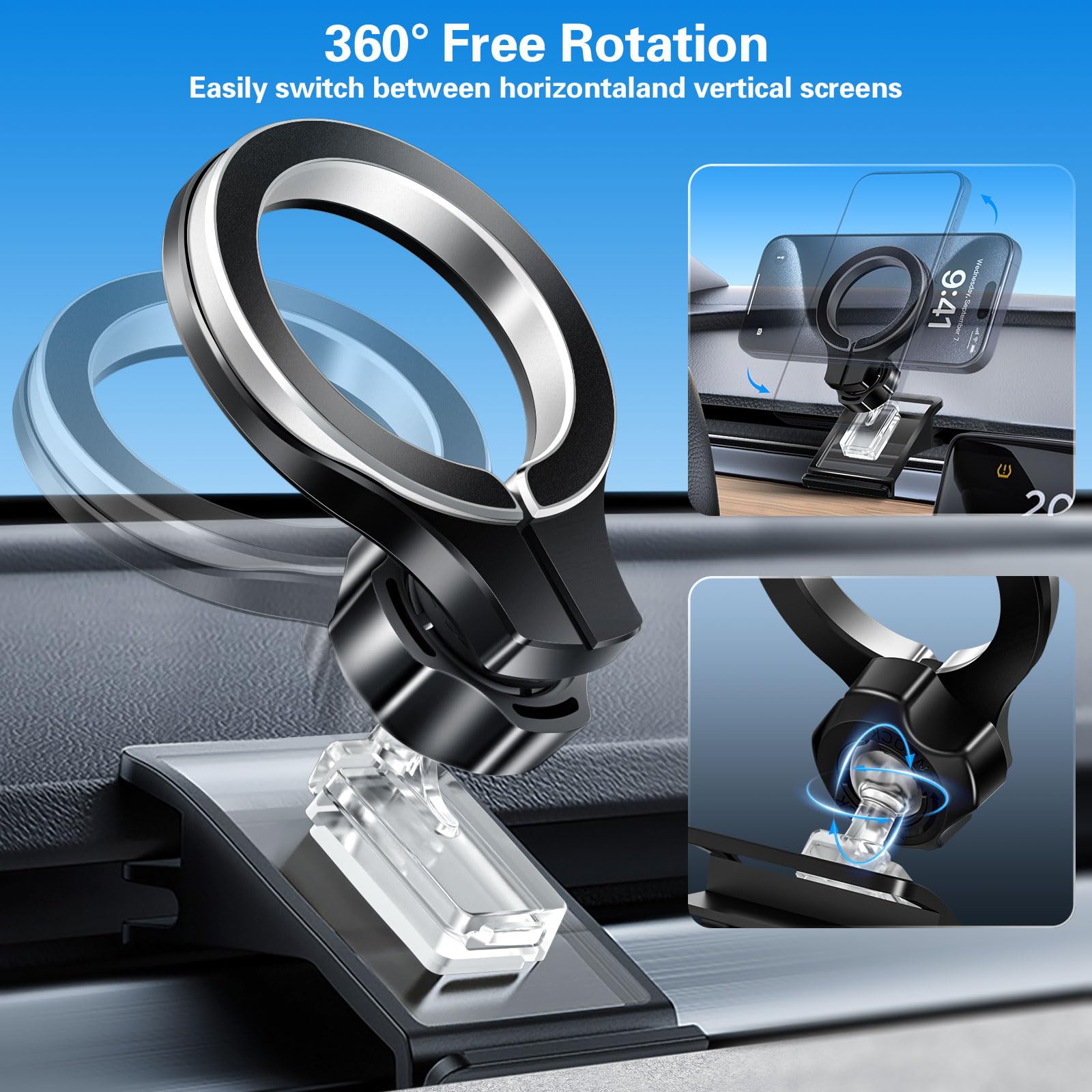 for Tesla Model Y Phone Mount: with MagSafe Dashboard Vent Holder for Tesla Model Y Accessories 2024 - Dash Car Cell Mount for iPhone 16 Samsung Smartphone All Series with Magnetic Ring