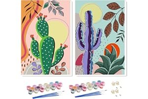 ajepon Framed Paint by Numbers Kit for Kids 2 Pack-Cactus Easy Paint by Number Kits for Kids,DIY Simple Paint by Number with Framed Canvas(8x12inch)