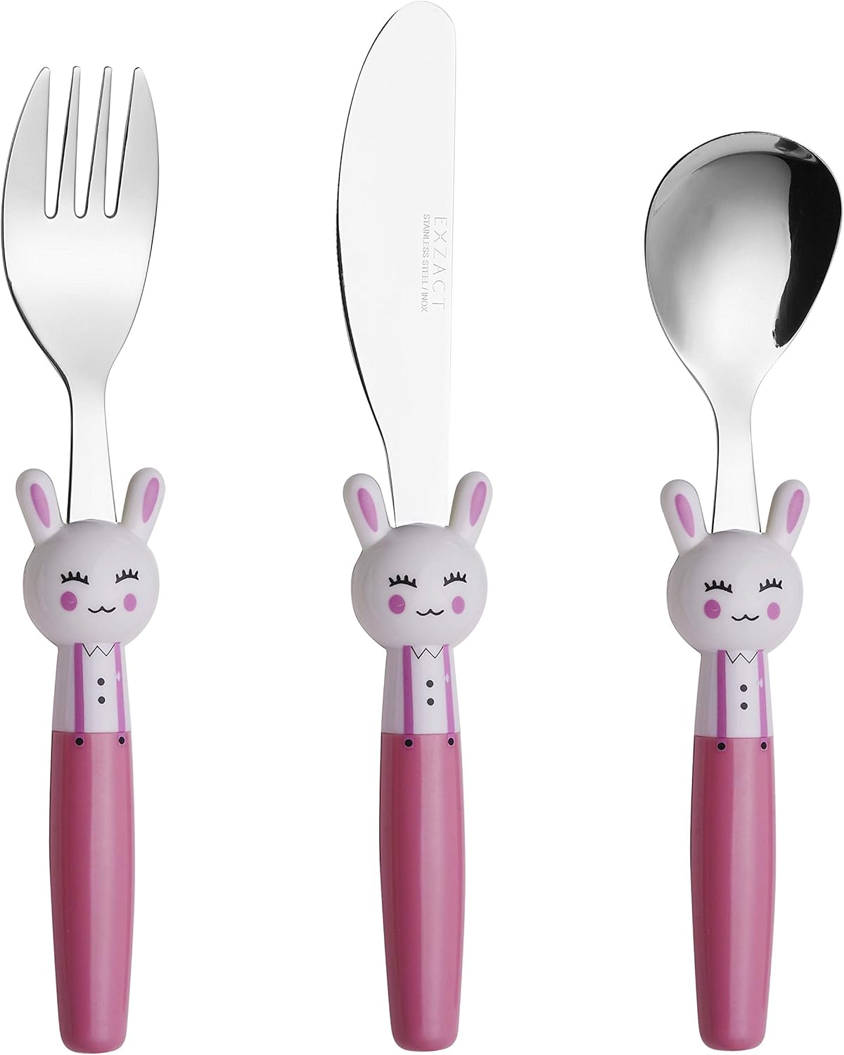Exzact Children's Cutlery Stainless Steel 3pcs Set/Kids Cutlery/Toddler Utensils/Flatware, 1 x Fork, 1 x Safe Dinner Knife