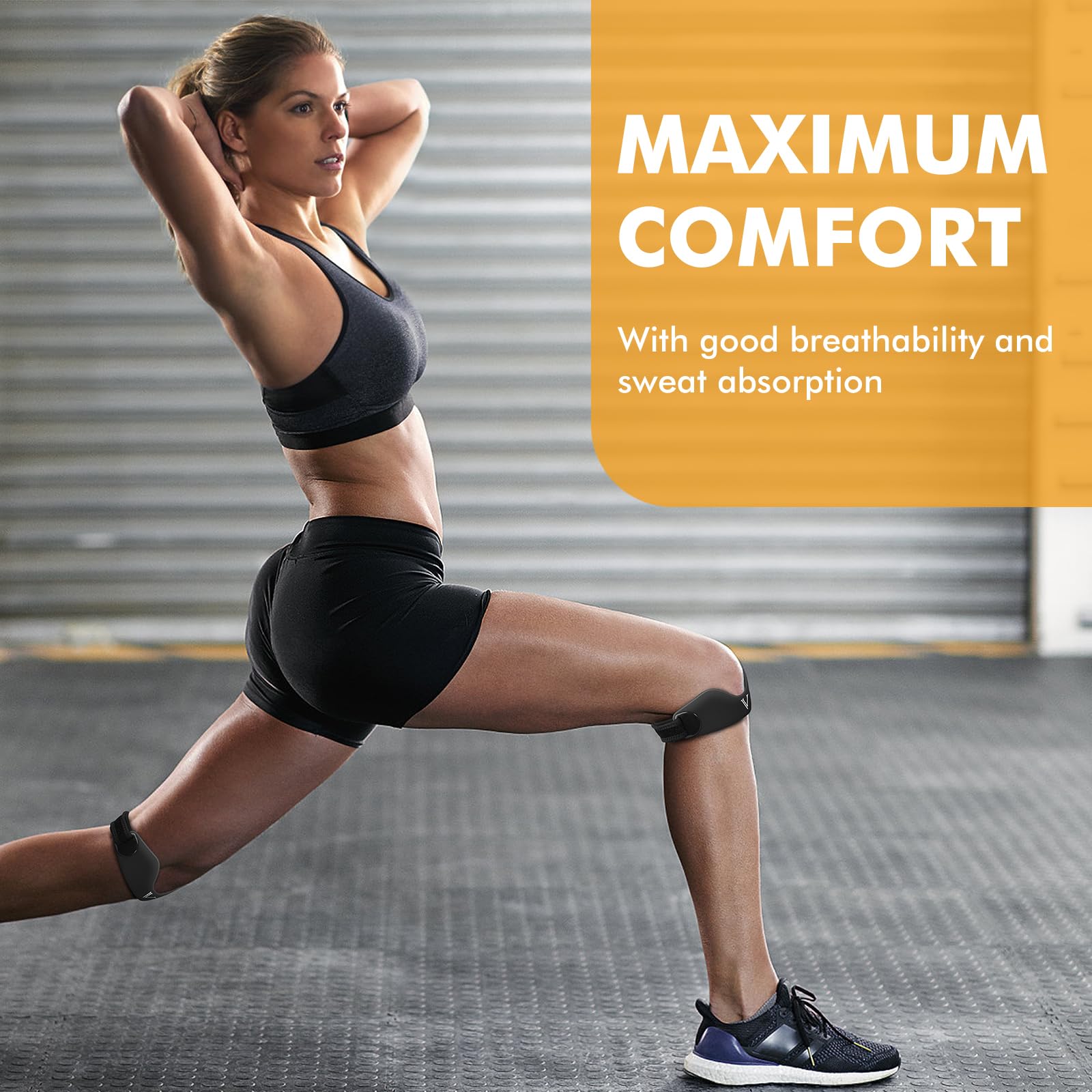 Silicone Patellar Tendon Support Strap 2-Pack, Knee Brace for Women & Men, Adjustable Non-Slip Patella Band Support for Running Basketball (Black)