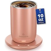 Self Heating Stirring Coffee Mug, 10oz Auto Mixing Cup with Warmer, Rose | 3 temp settings, 304 stainless steel interior, 8-hour auto shut-off, plug-in desk mug, no spoon needed for office home