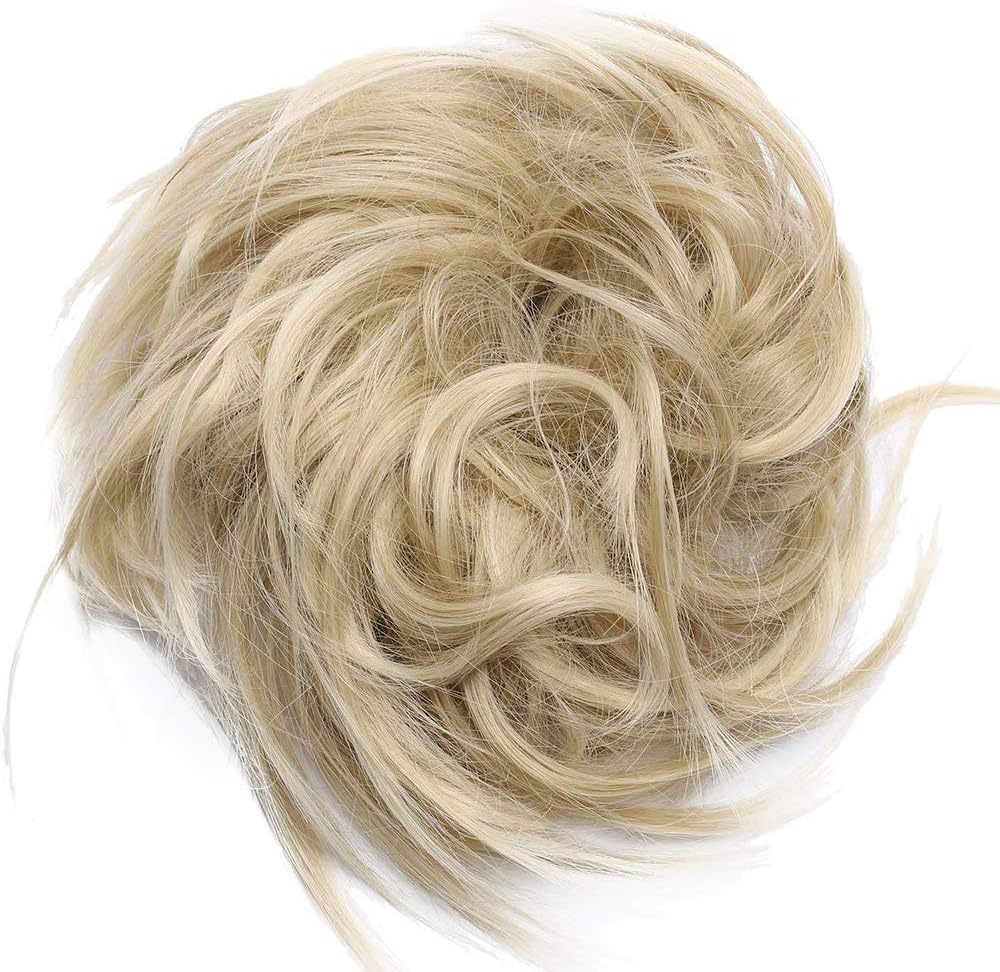New Tousled Synthetic Hair Bun Hairpiece - Elastic Updo Instant Ponytail Messy Wig Hair Donut - Ash Blonde & Bleach Blonde - Image 3