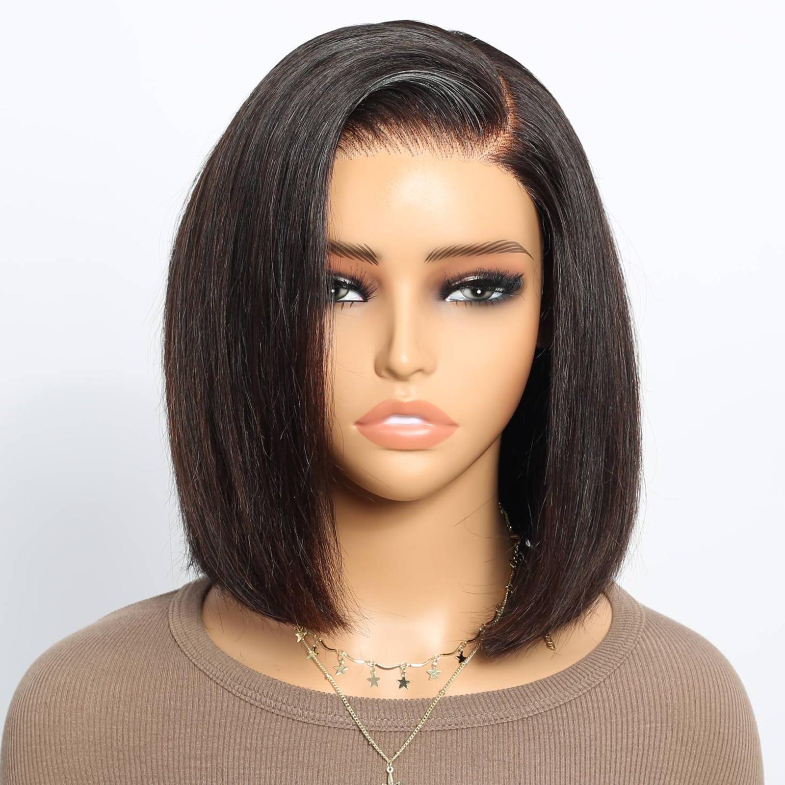 Ready to Go Glueless Wig 200% Density Brazilian Virgin Human Hair Wig Pre Cut 5x6 Lace Front Wigs for Black Women Upgraded Pre Plucked Bleached Invisible Knots Bob Wig Human Hair Natural Black Color — image 1