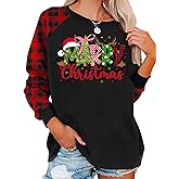 Merry Christmas Shirts for Women Xmas Buffalo Plaid Tree Shirt Tops Christmas Plaid Shirt Long Sleeve Tee Tops
