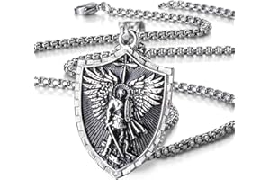 HISATAN St Michael Pendant Necklace for Men, Saint Michael/Christopher/Jude/Benedict/Joseph/Anthony/Virgin Mary Medal Necklaces, Archangel Religious Medals Catholic Protection Jewelry Gift, 24 inches Chain