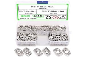 2020 Series T Nuts,Hincell 240pcs M3 M4 M5 T Slot Nut Hammer Head Fastener Nut Nickel Plated Carbon Steel Assortment Kit for 20 Series Aluminum Profile - Nickel Plated Carbon Steel
