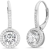 Devin Rose Cubic Zirconia Halo Lever Back Drop Earrings for Women 925 Sterling Silver