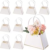 Sepamoon 8 Pcs Valentine's Day Flower Boxes for Arrangements Floral Bouquet Gift Bags Bulk Supplies Wedding Birthday Portable Flower Wrapping Paper Bag with Handle Waterproof Empty Florist Box(White)
