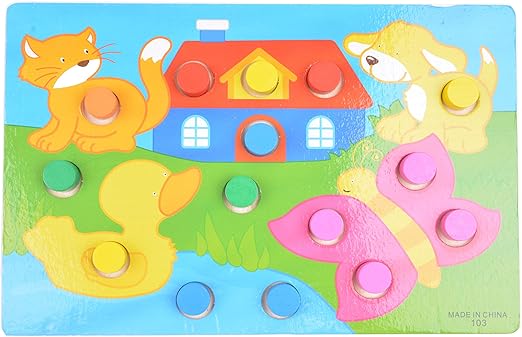 Tiny Souls Wooden Button Puzzle Cat, Dog, Duck, Butterfly