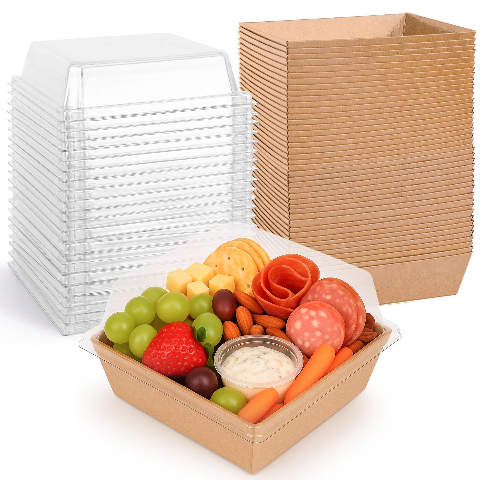 Photo 1 of VGOODALL 48PCS Charcuterie Boxes with Clear Lids, 5.3" x 4.9" x 2.6" Dessert To Go Cookie Bakery Box Slice of Cake Containers for Slice Cake Pastry Sandwich Dessert (Brown)