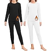2 Set Girls Thermal Underwear Sets Kids Double-Sided Fleece Lined Long Johns Base Layer Top and Bottom for Cold Weather