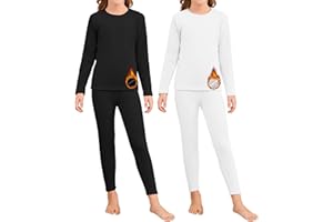 HELIOSCLOAK 2 Set Girls Thermal Underwear Sets Kids Double-Sided Fleece Lined Long Johns Base Layer Top and Bottom for Cold Weather