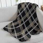 Black & Gold Plaid Super Plush Blanket - 50x60 Soft Throw Blanket - Perfect for Cuddle Season for Bedroom, Living Room, All Seasons, Holidays, Kids, Babies, Adults & Decor