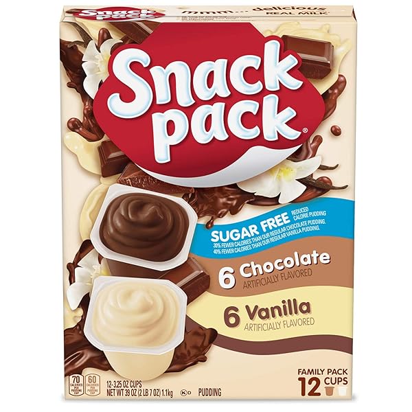 SNACK PACK SUGAR FREE CHOCOLATE AND VANILLA FLAVORED PUDDING FAMILY PACK, 12 COUNT PUDDING CUPS
