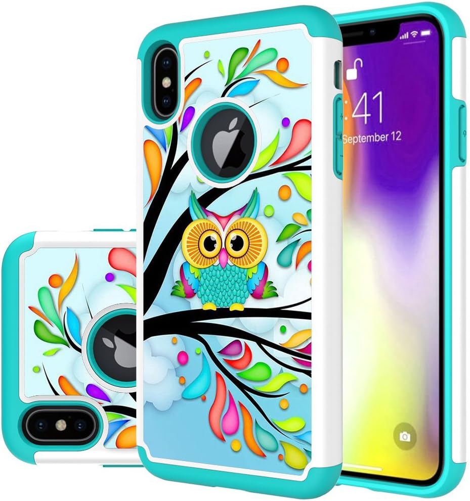 iPhone Xs Max case, MAIKEZI Hybrid Dual Layer TPU Plastic Armor Defender Phone Case Cover for Apple iPhone Xs Max / iPhone 10s Max 2018 6.5" (Armor Green Owl)