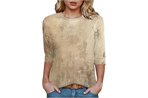 PIEGRICDIAT 3/4 Sleeve Tops for Women 2025 Floral Print Loose Fit Blouse Plus Size Casual Tunic Tops Soft Stretch for Summer Beach