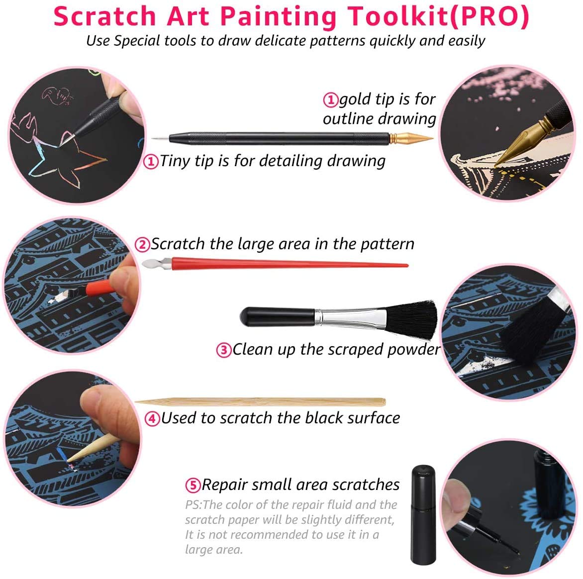 Scratch Art for Kids & Adults, Rainbow Painting Night View Scratchboard(A4), Crafts Set: 8 Sheets Scratch Cards with 6 tools in Bag - Unicorn/Flamingo/Cat/Deer/Lion/Tiger/Leopard/Wolf (Animal Series)