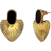 CelebWonde Black/White/Red/Green/Pink/Beige gold earrings for women-24K Gold Plated Heart Statement Earrings | Fashion Vintage Chunky Gold Drop Earrings | Trendy Prom Wedding Beach Dangle Earrings.