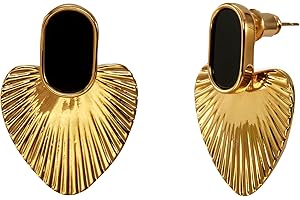 CelebWonde Black/White/Red/Green/Pink/Beige gold earrings for women-24K Gold Plated Heart Statement Earrings | Fashion Vintage Chunky Gold Drop Earrings | Trendy Prom Wedding Beach Dangle Earrings.