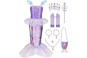 Meland Mermaid Dress - Little Mermaid Costume with Bag for Girls 3-10, Princess Dress Up for Birthday Gift, Halloween Costume