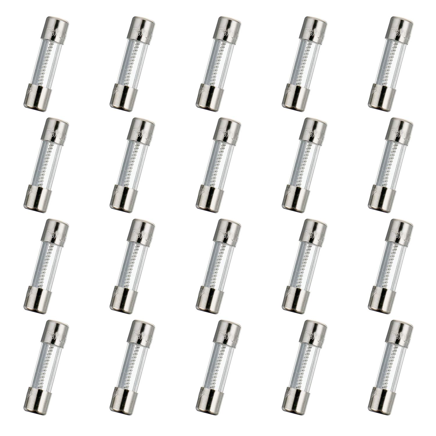 HUAREW T3AL250V 20 Pcs 5x20mm slow blow glass fuse 3A 250V 0.2 x 0.78 inch time delay fuse