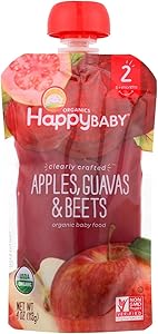 Happy Baby, Clearly Crafted Stage 2 Organic Baby Food, Apple Guava and Beet, 4 oz, Clear Pouches Let You See Every Delicious 