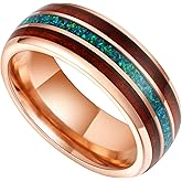 Reseldda 8mm Tungsten Rings for Men Black/Rose Gold Plated Men's Wedding Promise Bands with Meteorite/Dinosaur Bone/Opal/Wood/Guitar String Inlaid Hammer/Domed Polished Comfort Fit Size 7-14