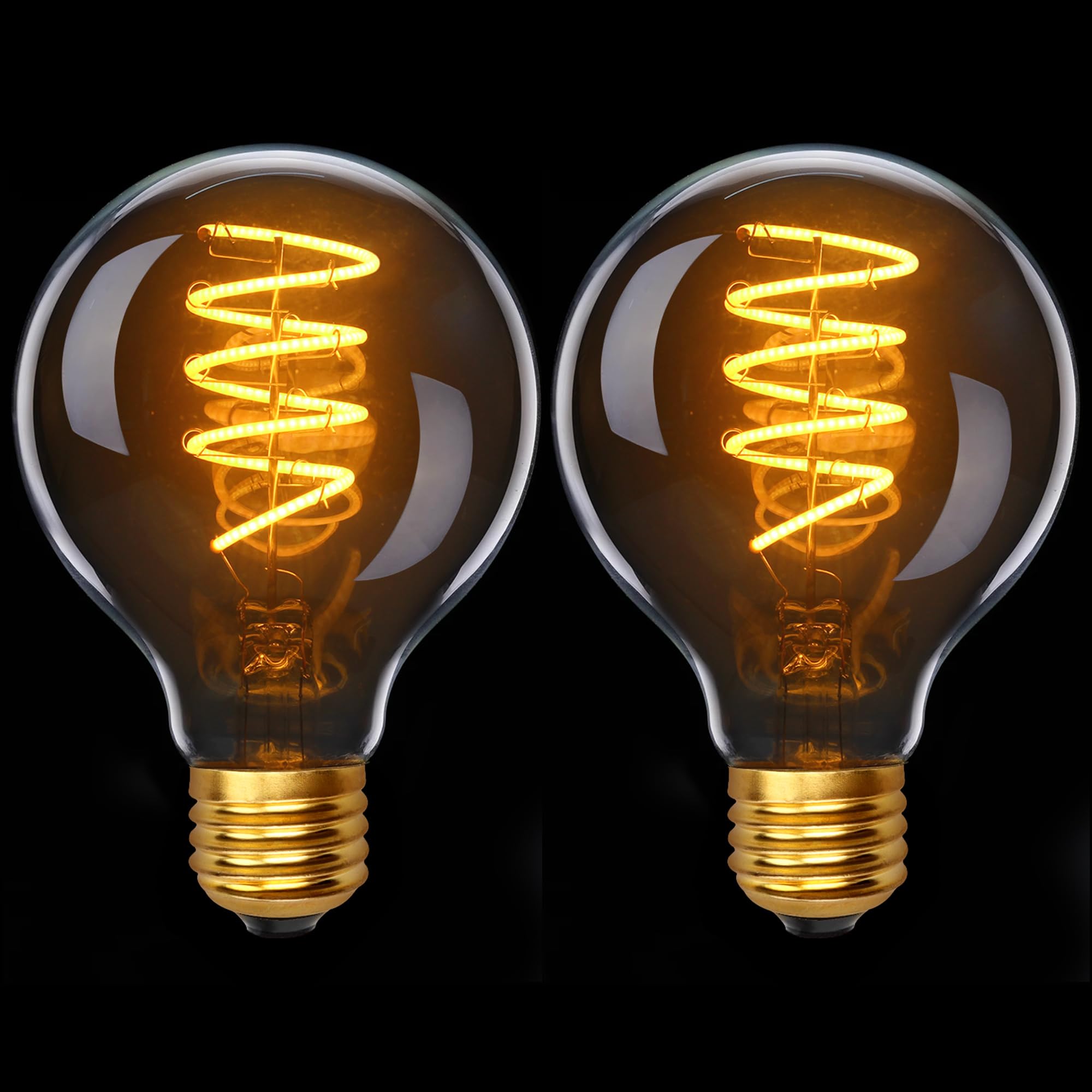 YOUDIAN Filament Vintage LED Bulbs,E27 Edison Screw, G80 Dimmable LED Filament Bulbs,Energy Saving 4W Equivalent 40W,2200K Warm White,400LM, Globe Retro Amber Glass LED Light Bulb 2-Pack (G80-S-4W-2)