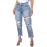 BessCops Women's Boyfriend Jeans Stretchy Ripped Distressed Denim Mom Jean Pants