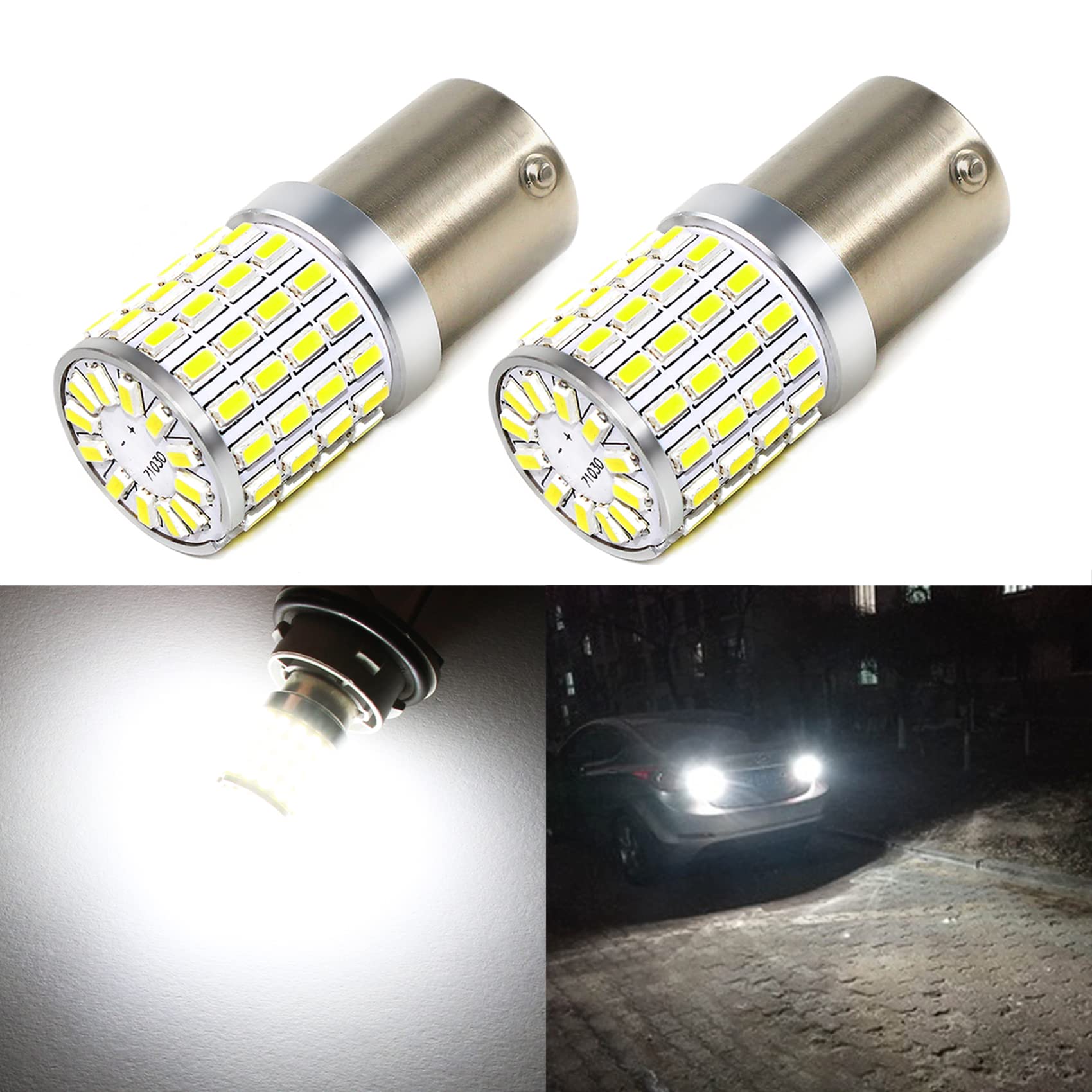 Photo 1 of PHINLION 2000 Lumens 7506 1156 LED Reverse Light Bulbs, Super Bright 3014 72-SMD BA15S 1073 1141 LED Backup Bulb for Back Up Brake Stop Tail Lights, 6000K Xenon White, Pack of 2