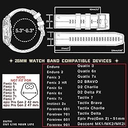 OUTVI 26mm watch band for garmin fenix 5x 6x 7x 3