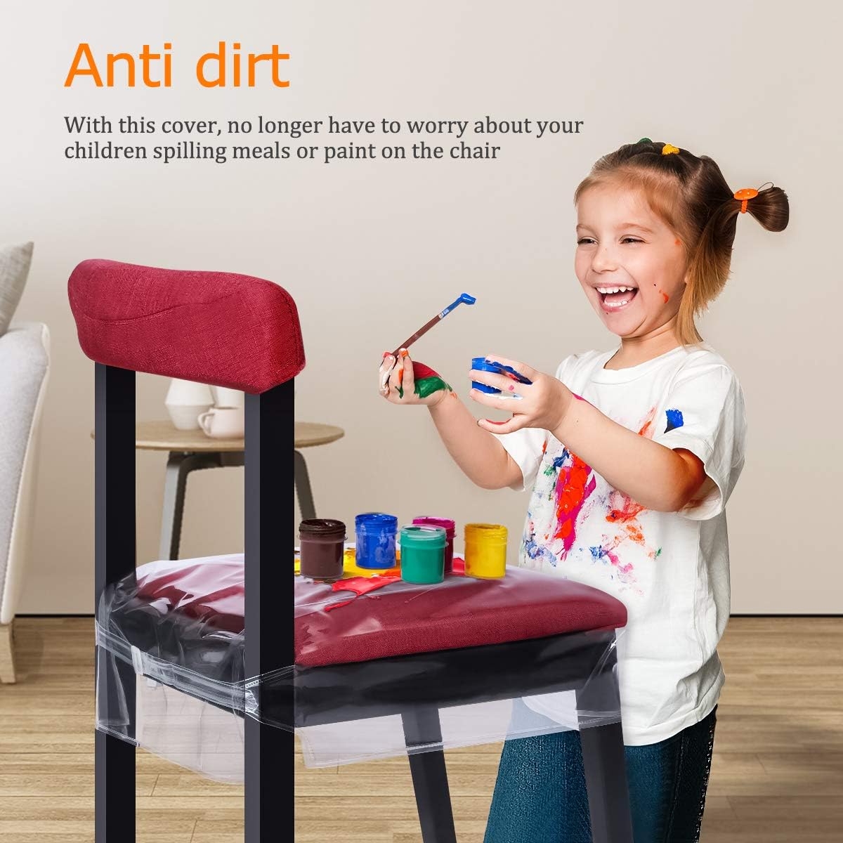 Homemaxs Plastic Chair Cover Protectors, 4 Pack Adjustable Waterproof Dining Chair Covers with Bigger Size Belt Strap,【2020 Newest】 Clear Cushion Cover, PVC Kids Seat Covers for Dining Room, Kitchen: Kitchen & Dining