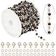 KYUNHOO 16.4 Feet Black Beaded Chain for Jewelry Making Gold Plated Brass Rosary Chain on Spool with Lobster Claps and Jump Rings for Women Necklace Bracelet Craft DIY