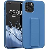 kwmobile Case Compatible with Apple iPhone 12 / iPhone 12 Pro - Case with Hand Strap and Stand Soft TPU Silicone Coating - Caribbean Blue