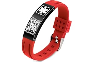 Theluckytag Medical Bracelets for Men Women with QR Code Medical Alert ID Bracelets for Sport Travel - Silicone Waterproof Wristband Fits Wrists Up to 8 inches - More Space Custom Emergency Medic ID Alert Information