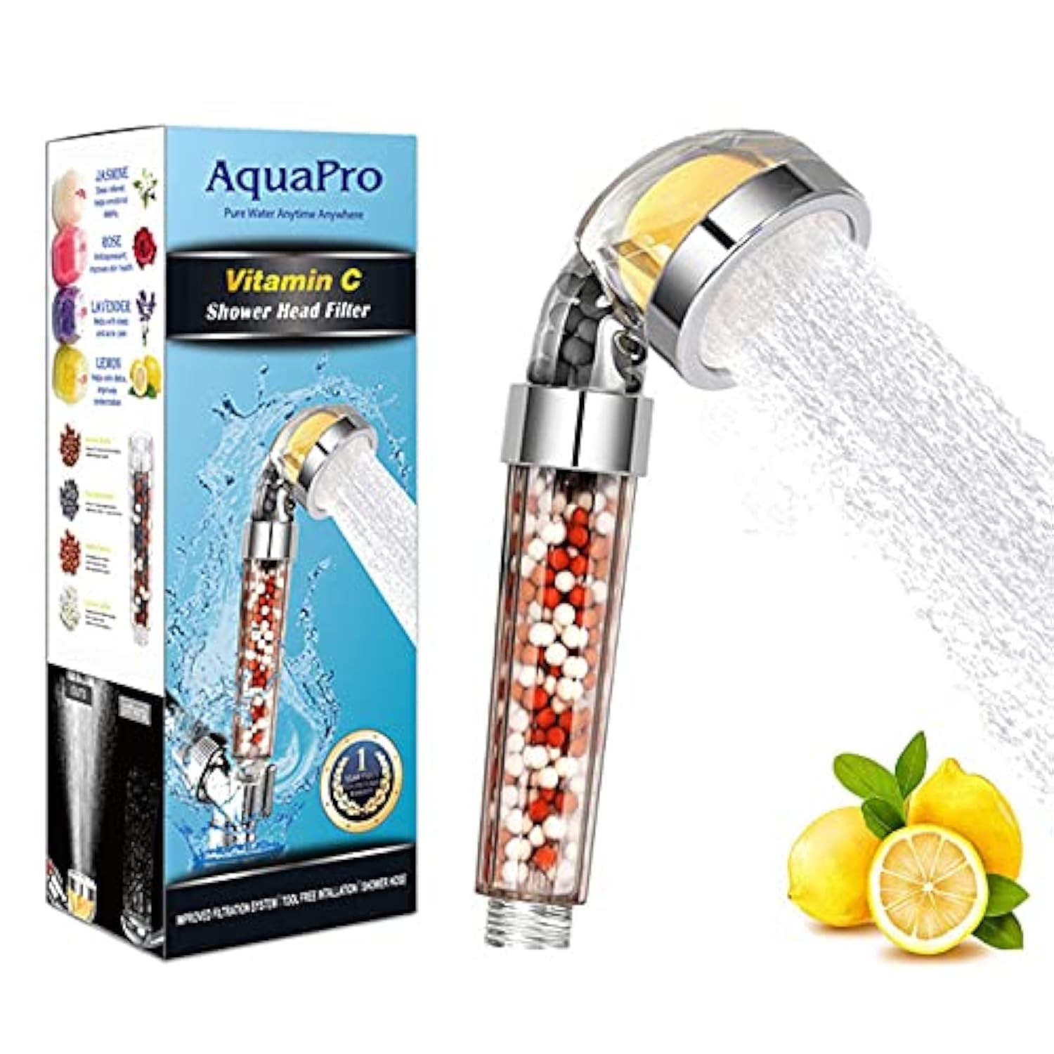 High Pressure Shower Head, Vitamin C Filter Shower Head, Water Saving Handheld Head Shower Chlorine & Fluoride Filter Helps Dry Skin & Hair Loss