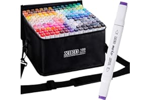 XIEED Alcohol Markers, 168 Colors Alcohol Markers Set with Adjustable Shoulder Strap for Kids, Adults, Beginners and Art Coloring Lovers in Coloring or Sketching Books （Fine&Broad）