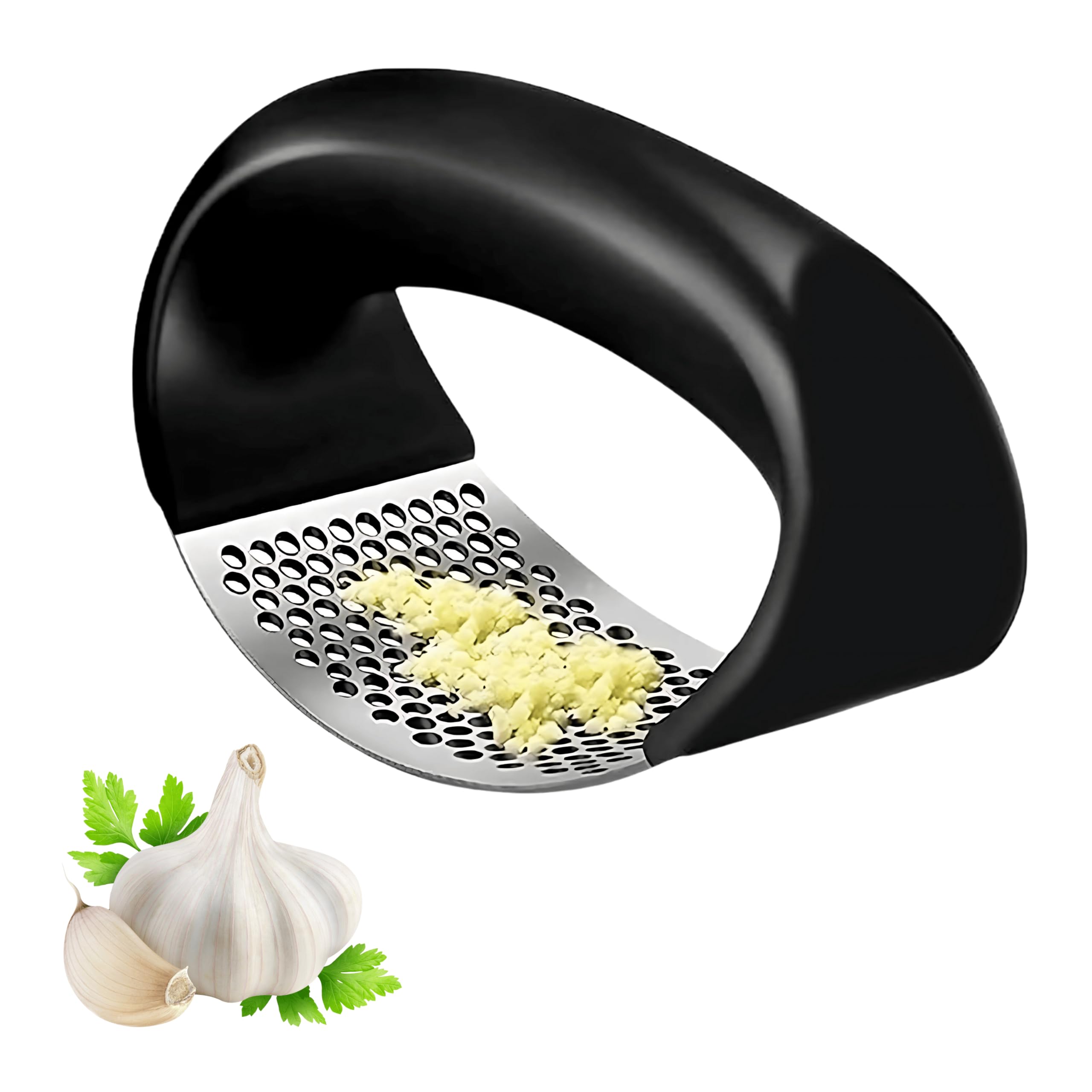 QAchoice Garlic Press, Premium Stainless Steel Garlic Mincer, Washable Garlic Crusher, Kitchen Chopper for Garlic and Ginger, Compact Kitchen Gadget, Durable and Easy to Use
