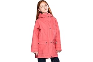 SOLOCOTE Kids Rain Jacket Hooded Lined Rubber RainCoats for Girls Boys Waterproof Windproof Size 5-14Y