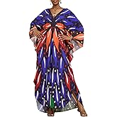 Bsubseach Kaftan Dresses for Women Batwing Sleeve Beach Cover Up Plus Size Swimsuit Coverup Caftan Loungewear Dark Blue