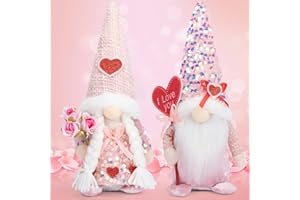 Herzila 2Pcs Valentines Day Gnomes Decorations, Mr & Mrs Valentine Gnome Decor for Home- Handmade Swedish Tomte Gnomes Plush Ornaments Valentine's Day Mothers Day Party Supplies