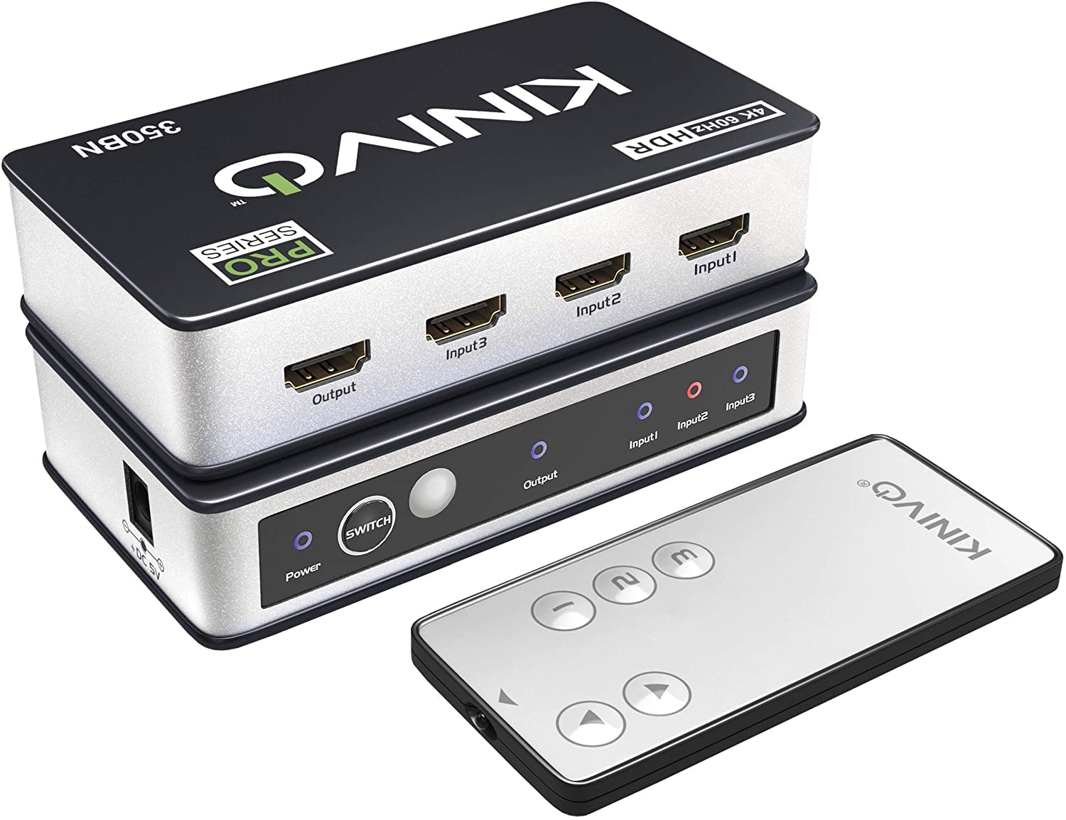 HDMI Switch 4K HDR 350BN (3 in 1 Out, 4K 60Hz HDR, HDMI 2.0, High Speed 18Gbps, IR Remote, HDCP) - Compatible with Roku, PS5, Xbox, Apple TV, Nintendo Switch, Cable Box