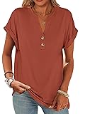 ANRABESS Womens Short Sleeve Henley Tops V Neck