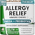 PAWSENTIAL Allergy Relief Dog Chews - Itchy Skin Relief w/Probiotics + Omega 3 + Colostrum - Seasonal Allergies - Anti-Itch Treats - Skin&Coat + Immune Supplement - Made in USA - Chicken Flavor -180Ct