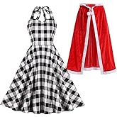 Christmas Dress for Kids Girls Women Plaid Party Dress&Velvet Cape Mommy and Me Matching Xmas Fancy Dress up