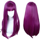 Linfairy Women's Long Straight Purple Mal Wig Halloween Costume Cosplay Wig with Bangs